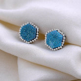 Earring Crystal Nature Druzy Stone Around Hexagon